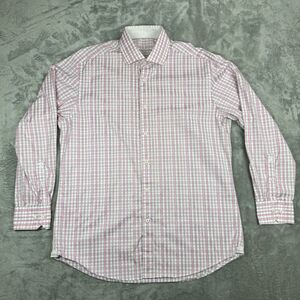 Bugatchi Uomo Shirt Men Large Pink Plaid Shaped Fit Button Up Cotton Long Sleeve